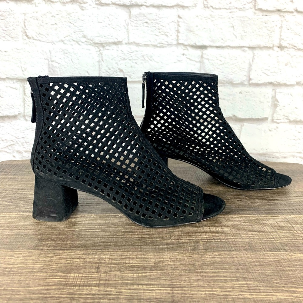 Zara Basic Black Mesh Peep Toe Ankle Boot Size 9.5